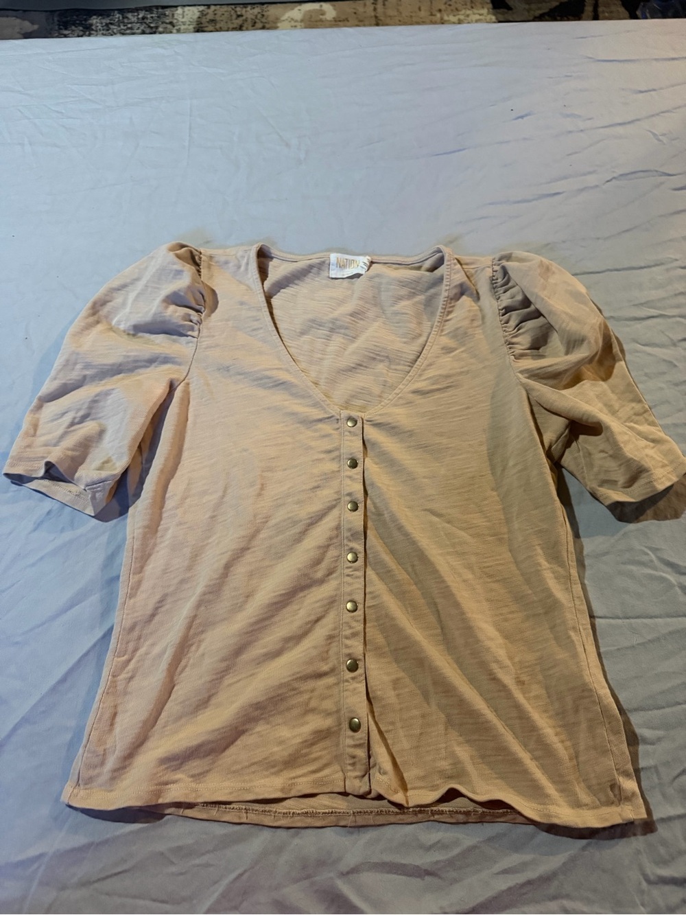 Nation LTD Puff Sleeve Button-Front Top in Blush
